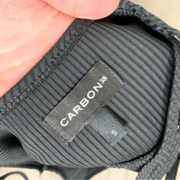 Carbon38 Sports Bra Ribbed Double Strap Black Cropped Tank Top Size Small - Picture 9 of 11